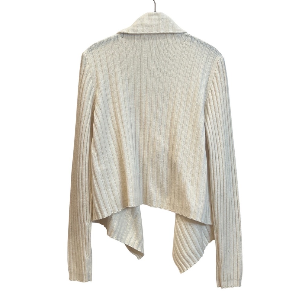 Minnie Rose Cream Ribbed Cashmere Cotton Blend Drape Front Cardigan Sweater S - Picture 3 of 4